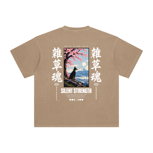 UNDERDOG Enzyme Washed Tee — "Silent Strength" (Camel)