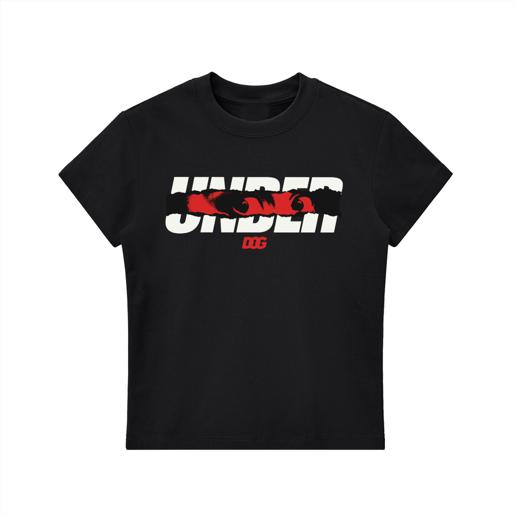 UNDERDOG Women's Baby Tee — "Never Blink" (Black)